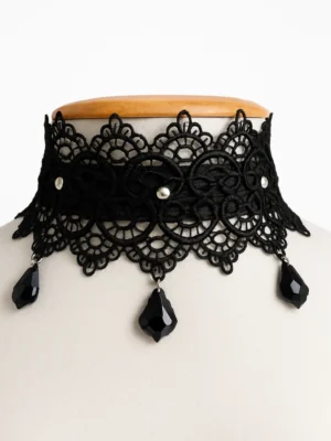 Gargantilha Cristais Goth Vitoriana de Renda
